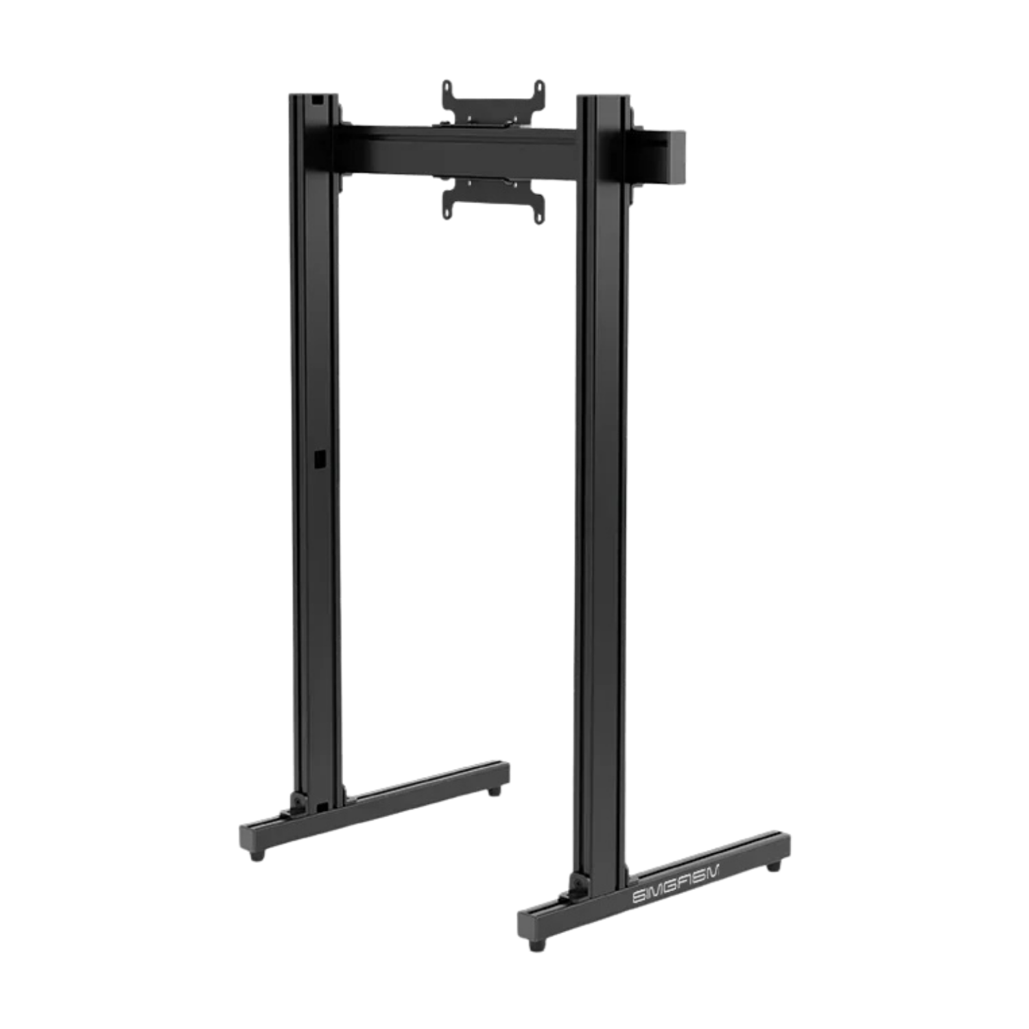 Height-adjustable monitor support aligned with the driver position and steering wheel